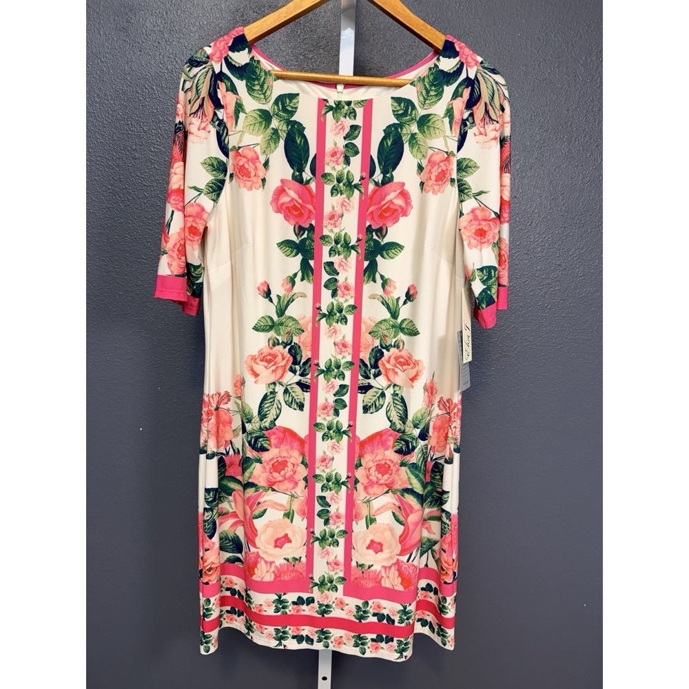 NWT Colorful Floral Stripe Design Eliza J Tunic Shift Dress Zip Back Sz 12